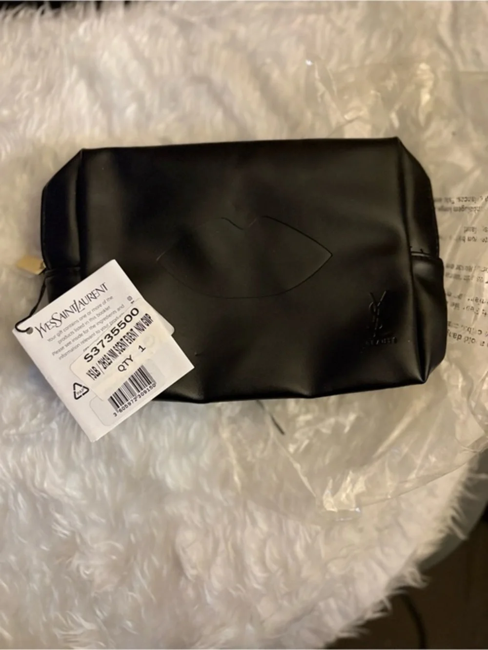 Yves Saint Laurent Black Leather Zip Toiletry Pouch with Lip Emboss